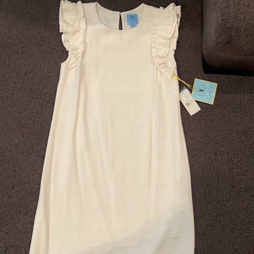 CeCe White Ruffle Sleeve Dress